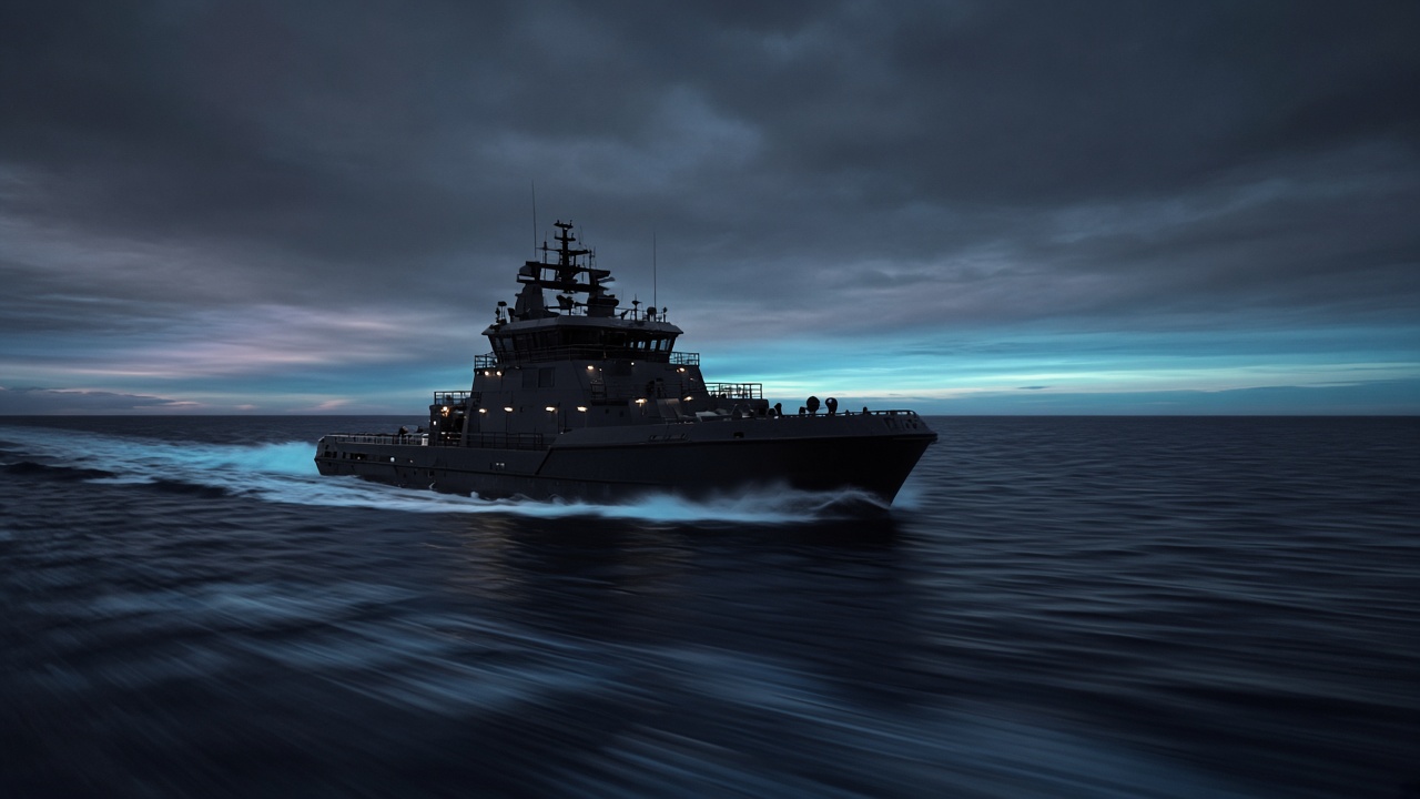 Vessel on open water, visual reference