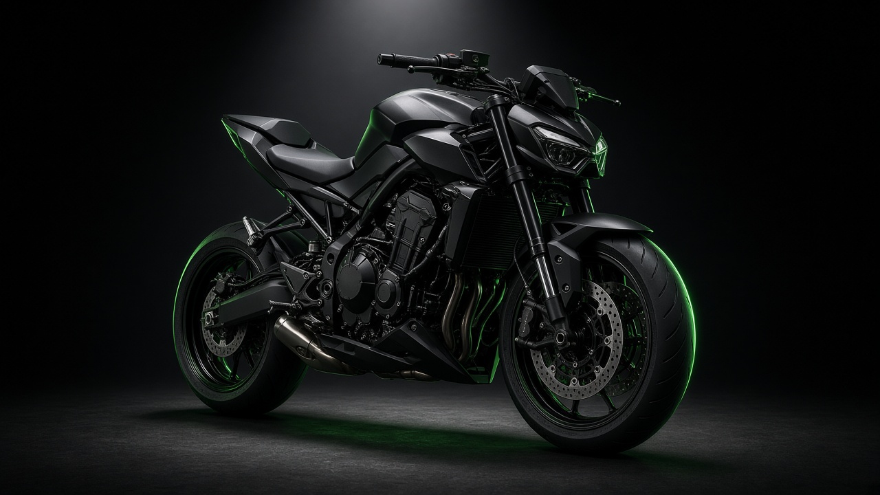 Studio photograph of a motorcycle, visual reference